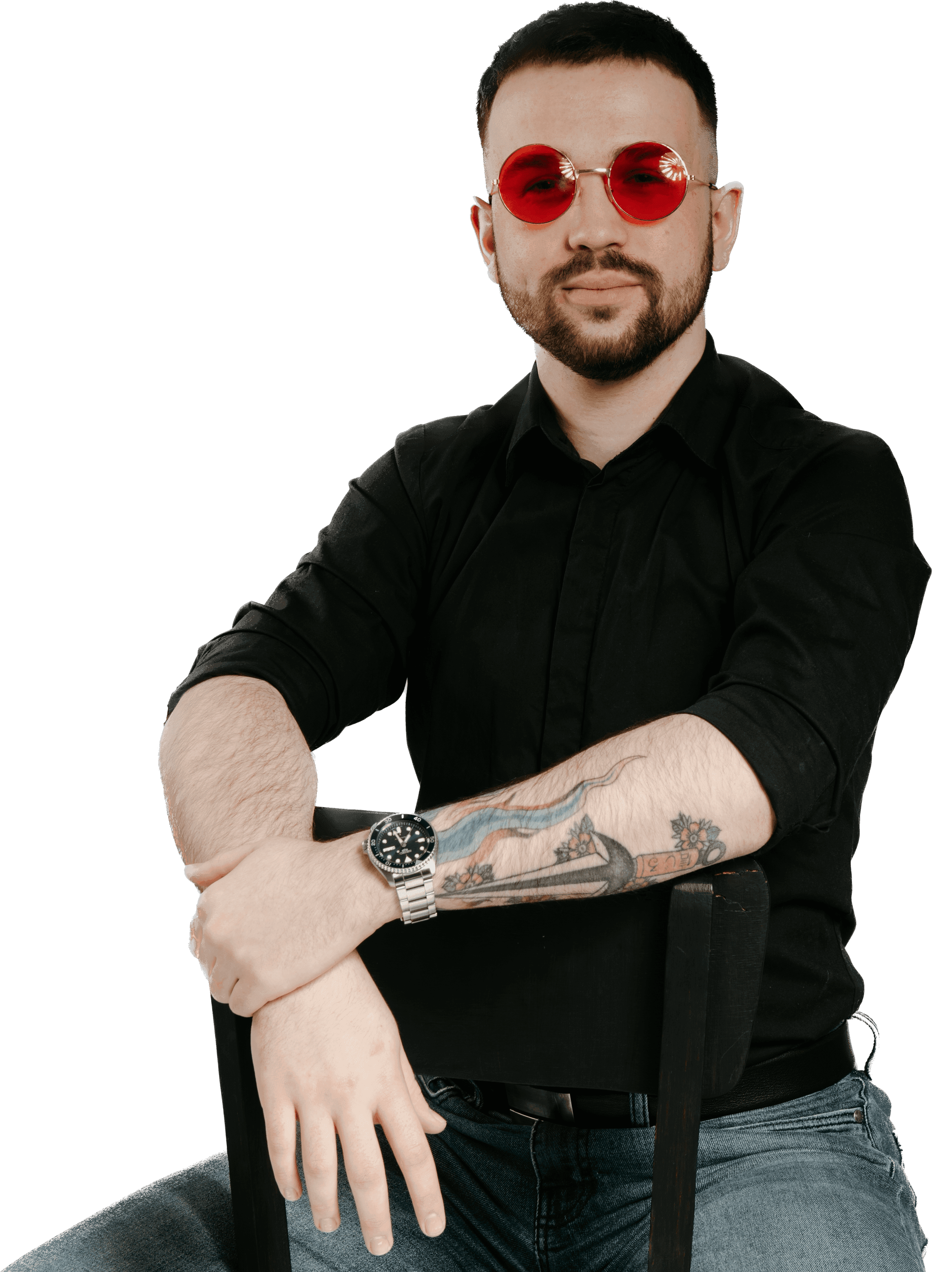 Andrian Karsanashvili wearing red glasses